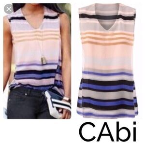 Cabi Womens Sz S Multicolor Striped Faux Wrap V-Neck Sleeveless Underline Blouse